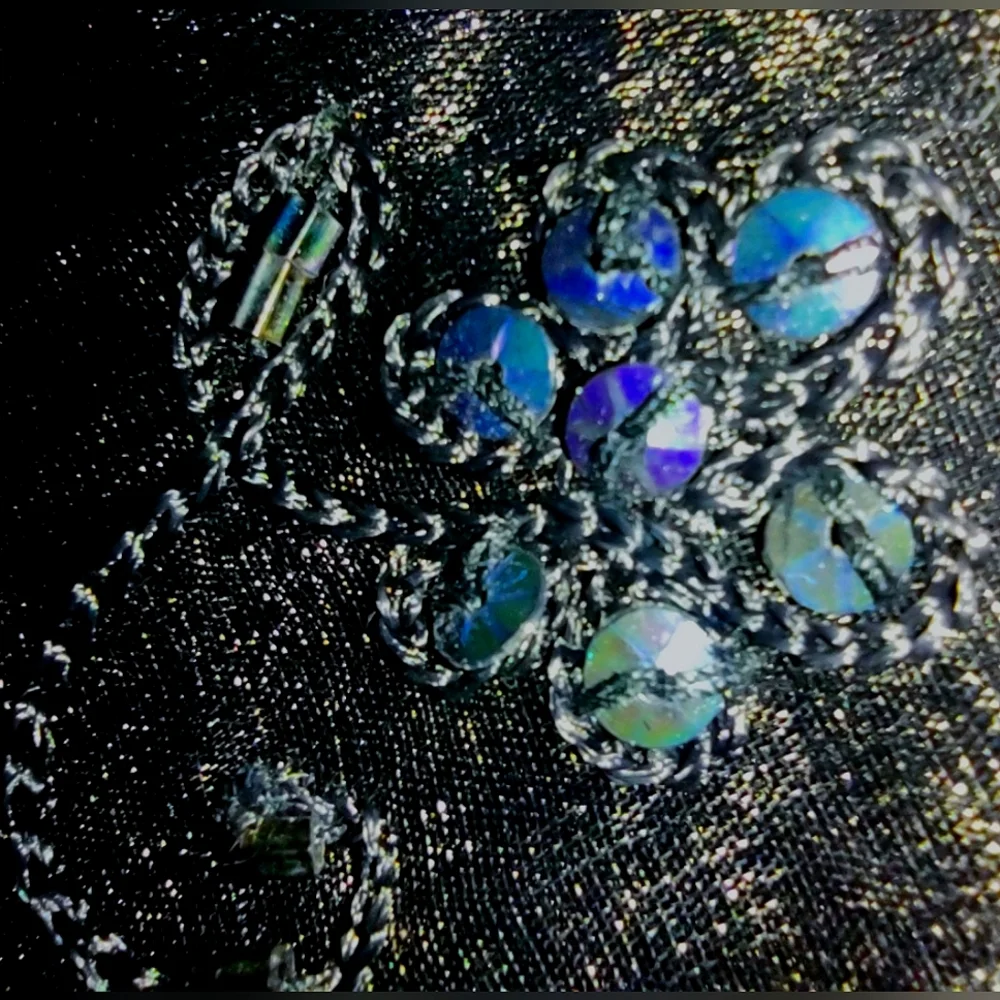 Sequins Flowers Black Decorative Sheer Scarf